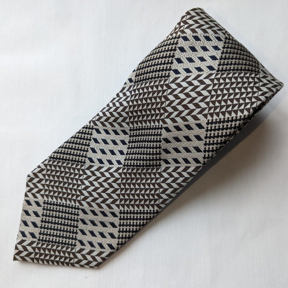 ACCENTS Brown, Beige and Navy Men's Neck Tie